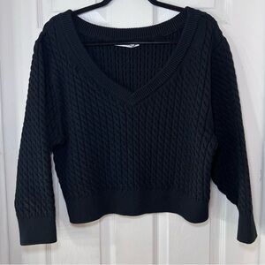 Alexander Wang T. Black V-Neck Cable Knit Sweater Black Size Medium